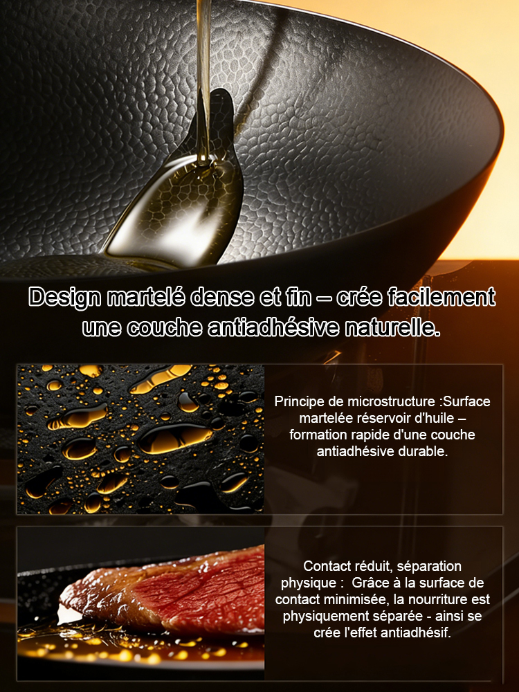 Cocotte artisanal à grains martelés✨ 100 000 coups de martelage artisanal✨ Sans revêtement chimique✨ Sûr et sain, Compatible avec les cuisinières à gaz et à induction✨