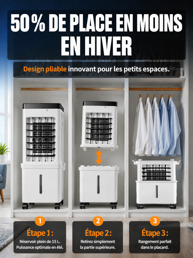【Baisse de 6°C en 3s】Mini Rafraîchisseur d'Air Portable ❄️ | Sans Tuyau ni Installation | 1 kWh pour 3 Jours 🌬️