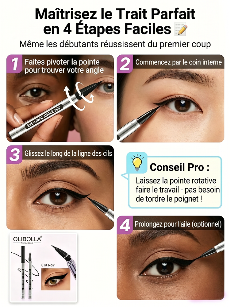 [Secret Pro Hollywood] Eyeliner Rotatif 360° | Tracé Parfait Sans Trembler | Anti-Bavure 24H | Séchage en 1s 👁️✨