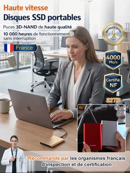 [Fini l'Abonnement Cloud] Disque Dur SSD Externe 32To | Vitesse 4000 Mo/s | Compatible PC Mac iPad | Étanche et Antichoc IP54 💾🚀