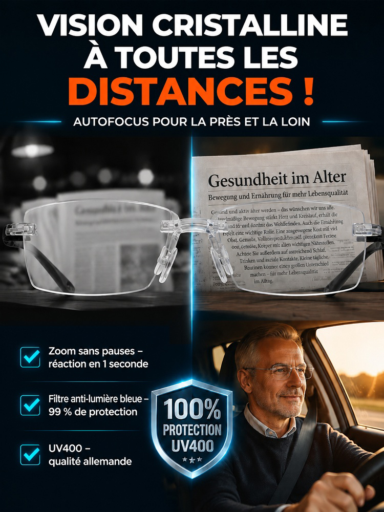 [Sans Ordonnance] Lunettes Intelligentes Auto-Ajustables | Vision Nette de Près comme de Loin | Photochromique UV400 | Anti-Lumière Bleue 👓✨
