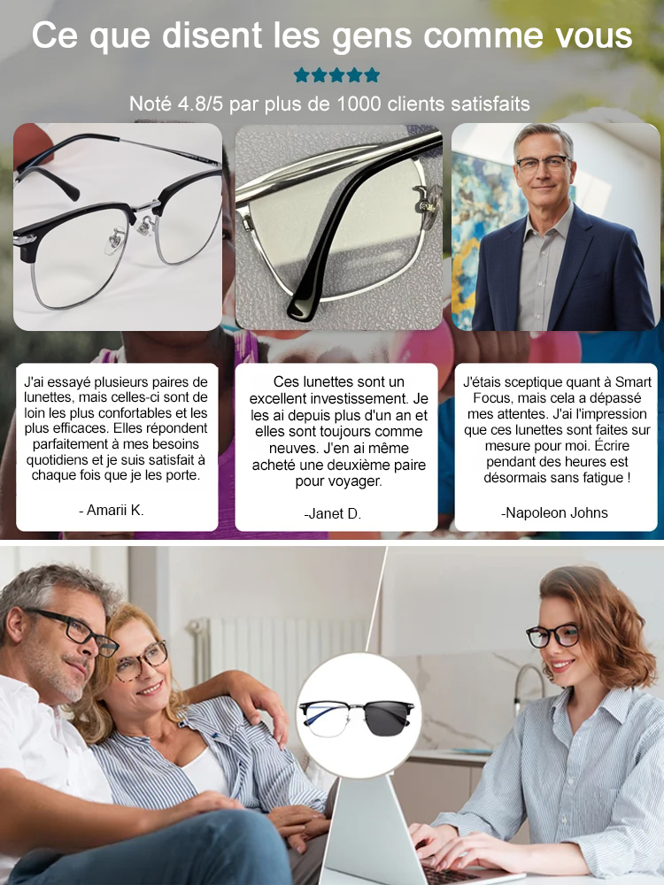 【Sans Ordonnance】Lunettes de Lecture Auto-Ajustables | Correction -10D à +10D | Ajustement en 0,01s | Certifiées CE | Ultra-légères 6g | Anti-lumière Bleue 👓