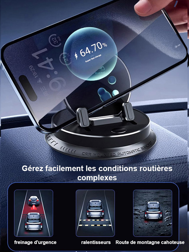 Support Téléphone Voiture Flottant | Verrouillage Auto | Rotation 360 | Sans Rayure 🚗📱
