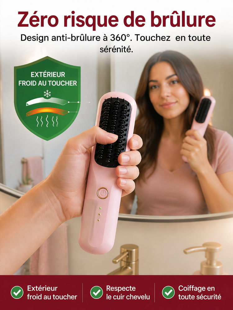 【Secret des Stars d'Hollywood】Brosse Lissante Sans Fil Portable | Ions Négatifs Soin Kératine | Lisse en 3 Secondes | Anti-Brûlure ✨💆‍♀️