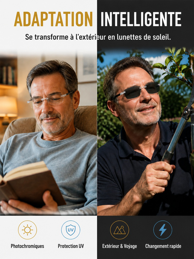 [Sans Ordonnance] Lunettes Intelligentes Auto-Ajustables | Vision Nette de Près comme de Loin | Photochromique UV400 | Anti-Lumière Bleue 👓✨