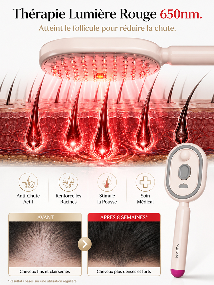 [Secret d'Hollywood] Brosse Lissante 5-en-1 | Lumière Rouge Anti-Chute | Zéro Dégât Thermique ✨