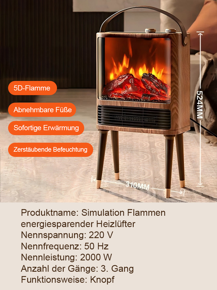 【 🔥wärmer als eine Klimaanlage und energieeffizienter als eine Fußbodenheizung】5D-Simulation Flammen Energiesparender Heizlüfter⚡Nur 1 kWh in sieben Tagen