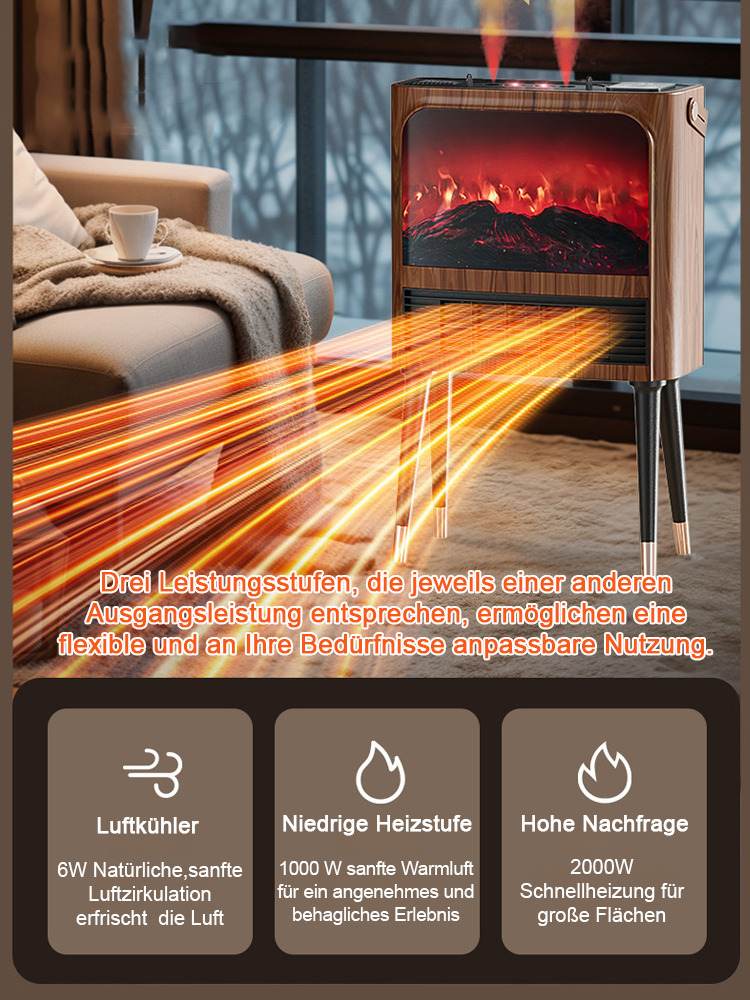 【 🔥wärmer als eine Klimaanlage und energieeffizienter als eine Fußbodenheizung】5D-Simulation Flammen Energiesparender Heizlüfter⚡Nur 1 kWh in sieben Tagen