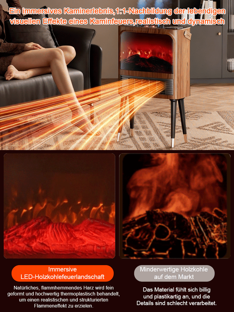 【 🔥wärmer als eine Klimaanlage und energieeffizienter als eine Fußbodenheizung】5D-Simulation Flammen Energiesparender Heizlüfter⚡Nur 1 kWh in sieben Tagen
