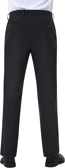 ELENCOCO Stretch Dress Pants No Iron Golf Pants Expandable Waist Flat Front Business Casual Pants Menswear Trouser Underwear  Pocket Beige Plain 