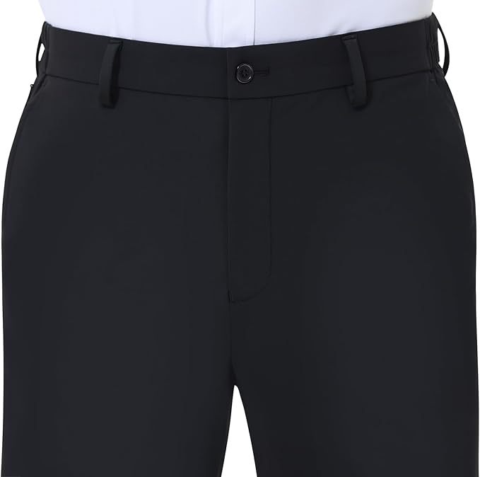 ELENCOCO Stretch Dress Pants No Iron Golf Pants Expandable Waist Flat Front Business Casual Pants Menswear Trouser Underwear  Pocket Beige Plain 