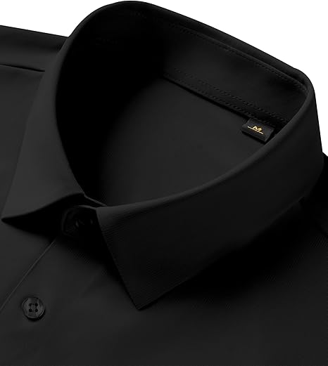 Elencoco Men's Super Stretchy Dress Shirt Quick-Drying Breathable Anti-Wrinkle Muscle Slim Long-Sleeved Business Sports Casual Black Top