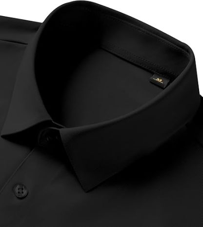 Elencoco Men's Super Stretchy Dress Shirt Quick-Drying Breathable Anti-Wrinkle Muscle Slim Long-Sleeved Business Sports Casual Black Top