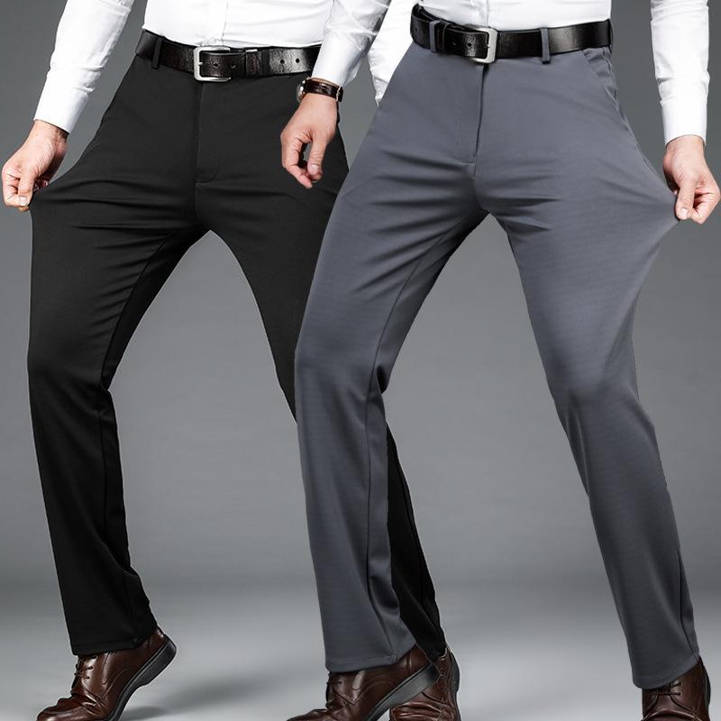 ELENCOCO Stretch Dress Pants No Iron Golf Pants Expandable Waist Flat Front Business Casual Pants Menswear Trouser Underwear  Pocket Beige Plain 