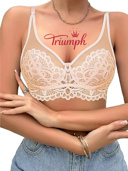 Triumph® - Avidlove majica z dolgimi rokavi, modrček za ženske, mrežast, cvetlični, čipkast, s popolno prevleko