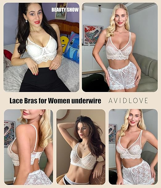 Triumph® - Avidlove majica z dolgimi rokavi, modrček za ženske, mrežast, cvetlični, čipkast, s popolno prevleko