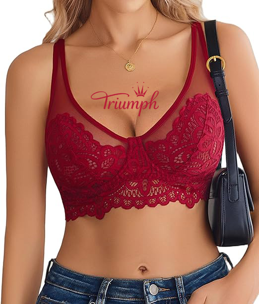 Triumph® - Avidlove majica z dolgimi rokavi, modrček za ženske, mrežast, cvetlični, čipkast, s popolno prevleko