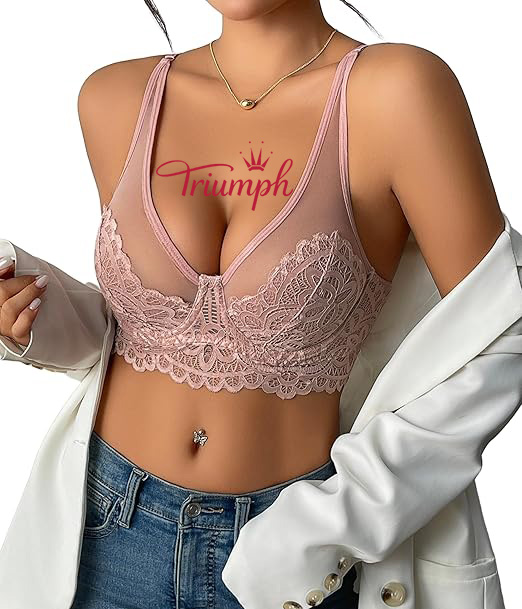 Triumph® - Avidlove majica z dolgimi rokavi, modrček za ženske, mrežast, cvetlični, čipkast, s popolno prevleko