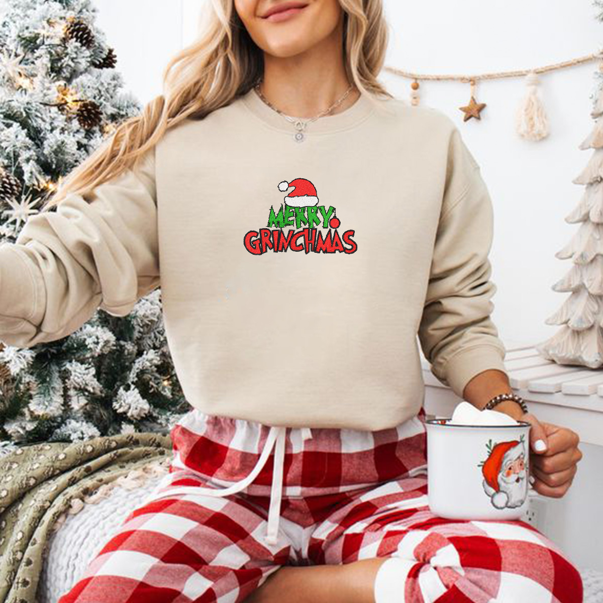 Santa Hat Embroidered Knit | Embroidered Knit | Holiday Clothing | Christmas Sweaters | Christmas Sweatshirts