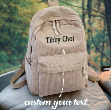 Custom Embroidery Backpack – Versatile Corduroy Bag for School, Travel & Casual Use