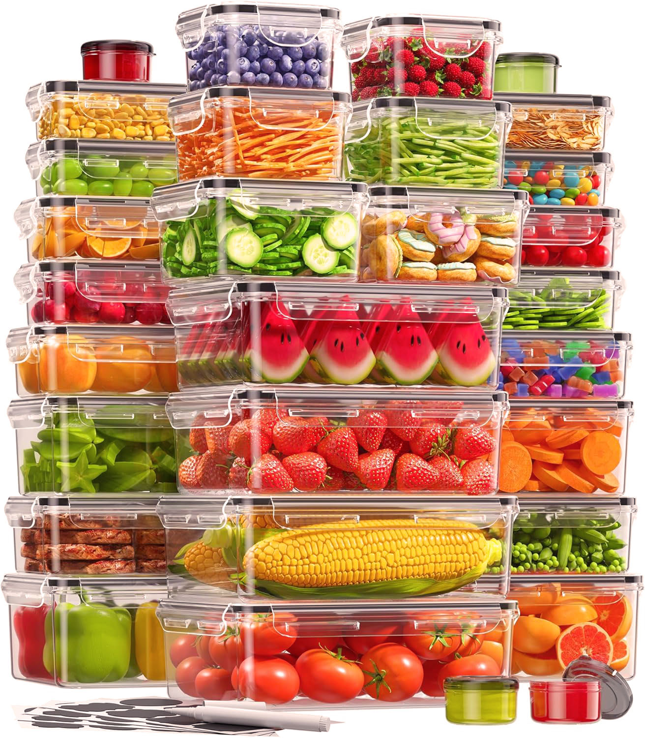 60 Pieces Food Storage Containers with Lids(30 Containers & 30 Lids) Food grade plastic, BPA free Freshness locking design, no spillage of soup Ideal for ingredient portioning/meal prep/refrigerator organization Reusable
