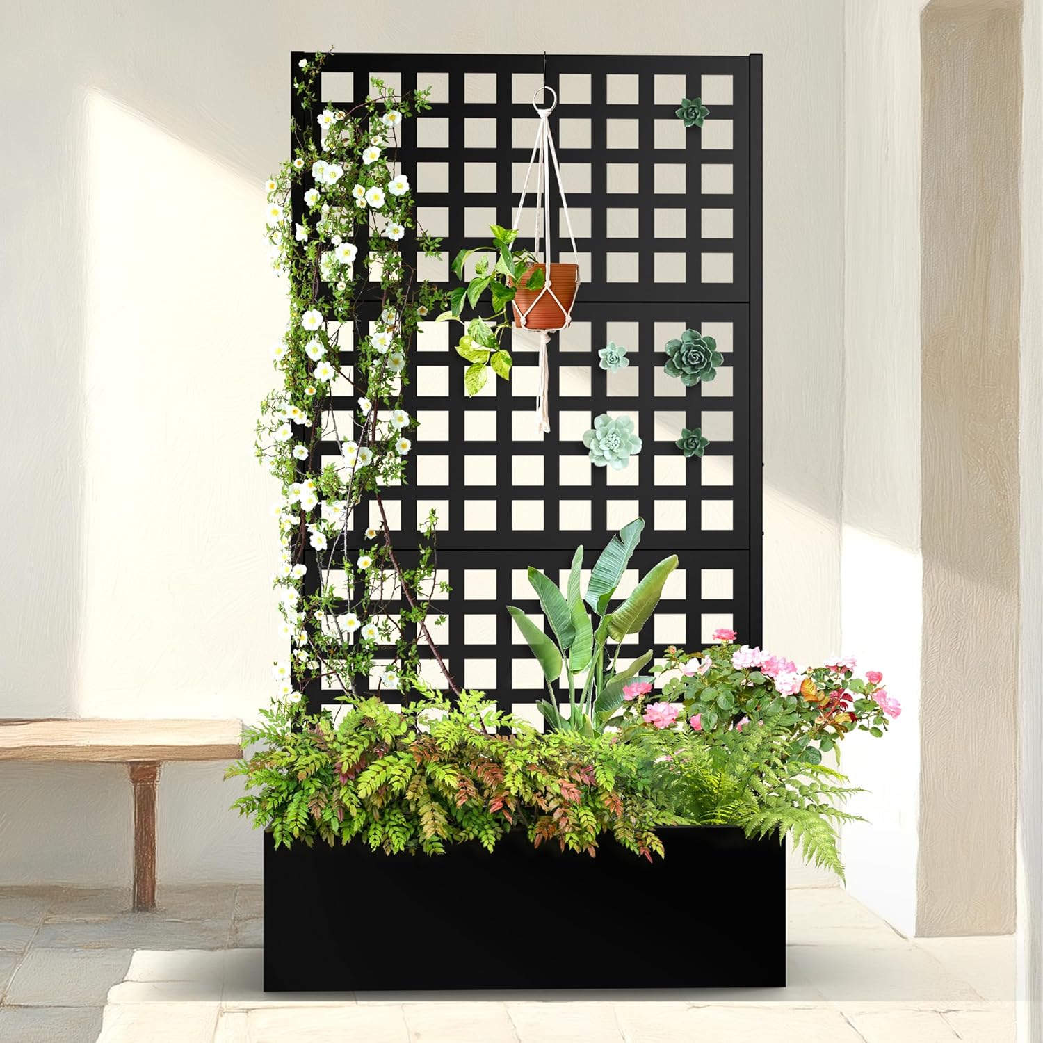 Planter Boxes Outdoor Raised Garden Bed for Climbing Plants with Drainage Holes Metal Planter Box with Trellis Raised Garden Bed with Trellis Trellis with Planter Box & Privacy Screen, Metal Planter Box for Climbing Plants, Vegetable, Vines