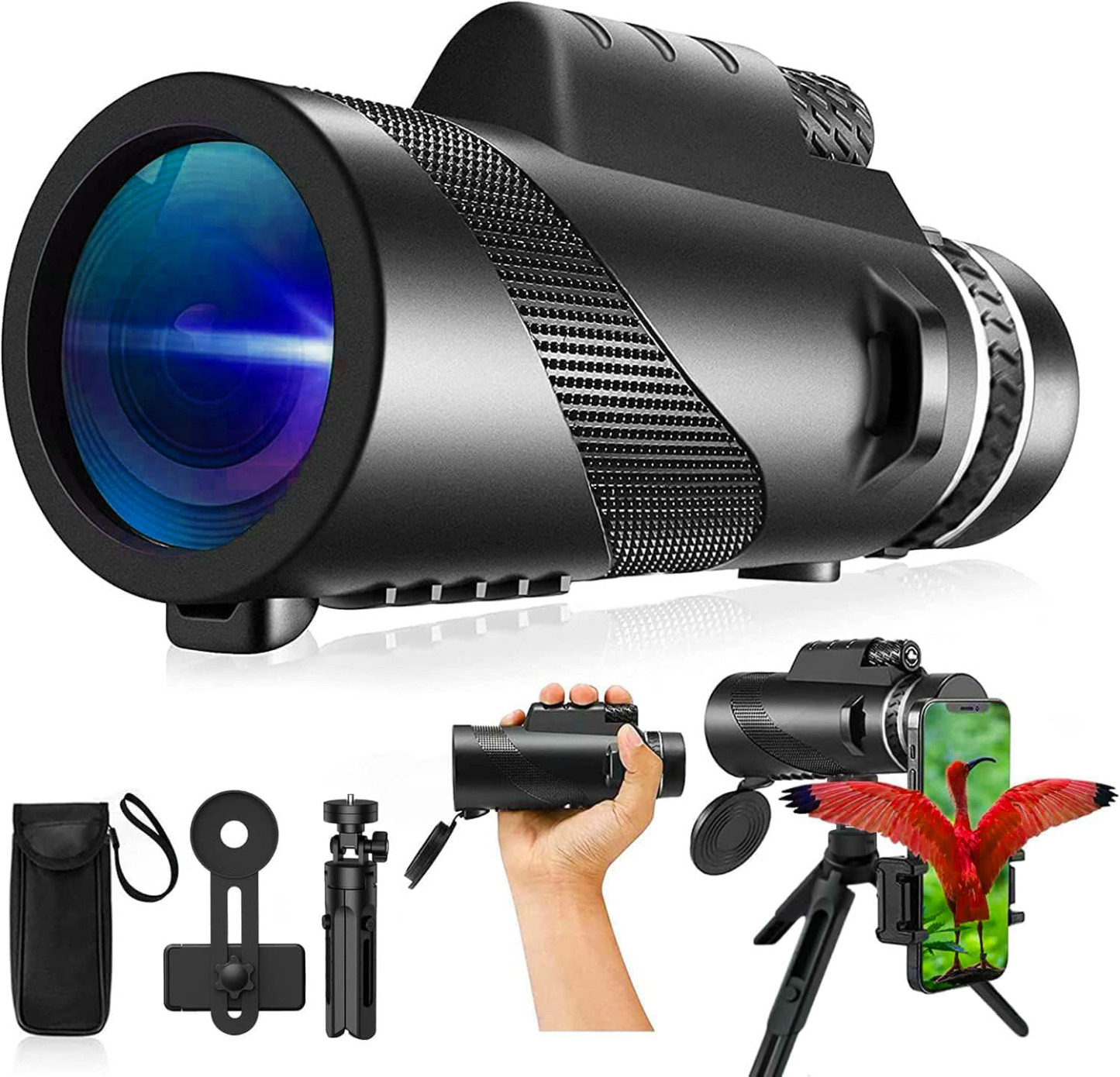 80x100 Monocular-Telescope  telescope for adults high powered Smartphone compatible For Stargazing Wildlife Bird  Travel  Camping  Hiking Anti-slip design