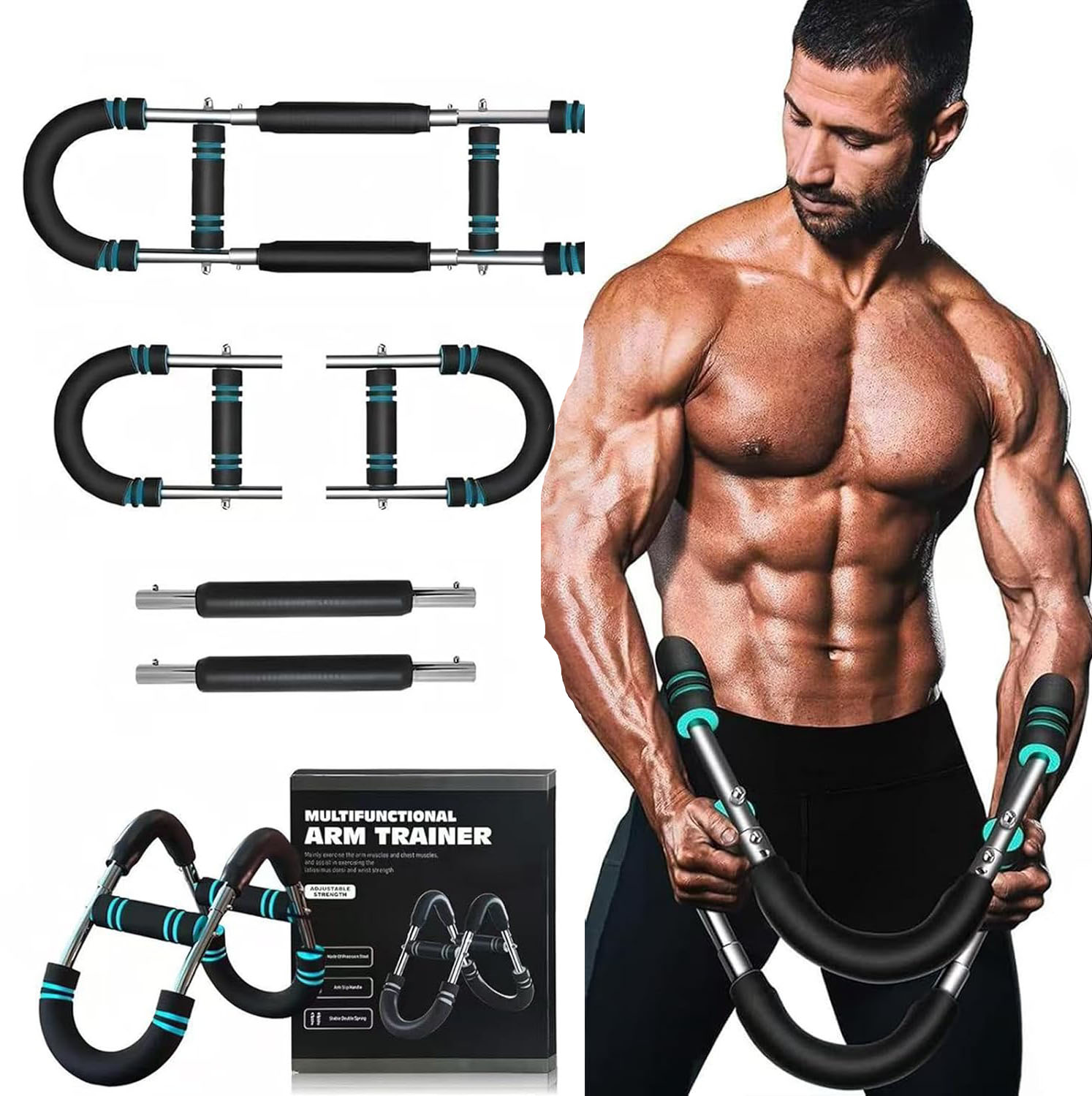 Twisting Arm Trainer 40-100 lb Adjustable Chest Trainer Arm Trainer Arm Twister Arm Strengthener Portable Strength Twisting Bar Detachable Design  Safe Fitness Workout Anywhere
