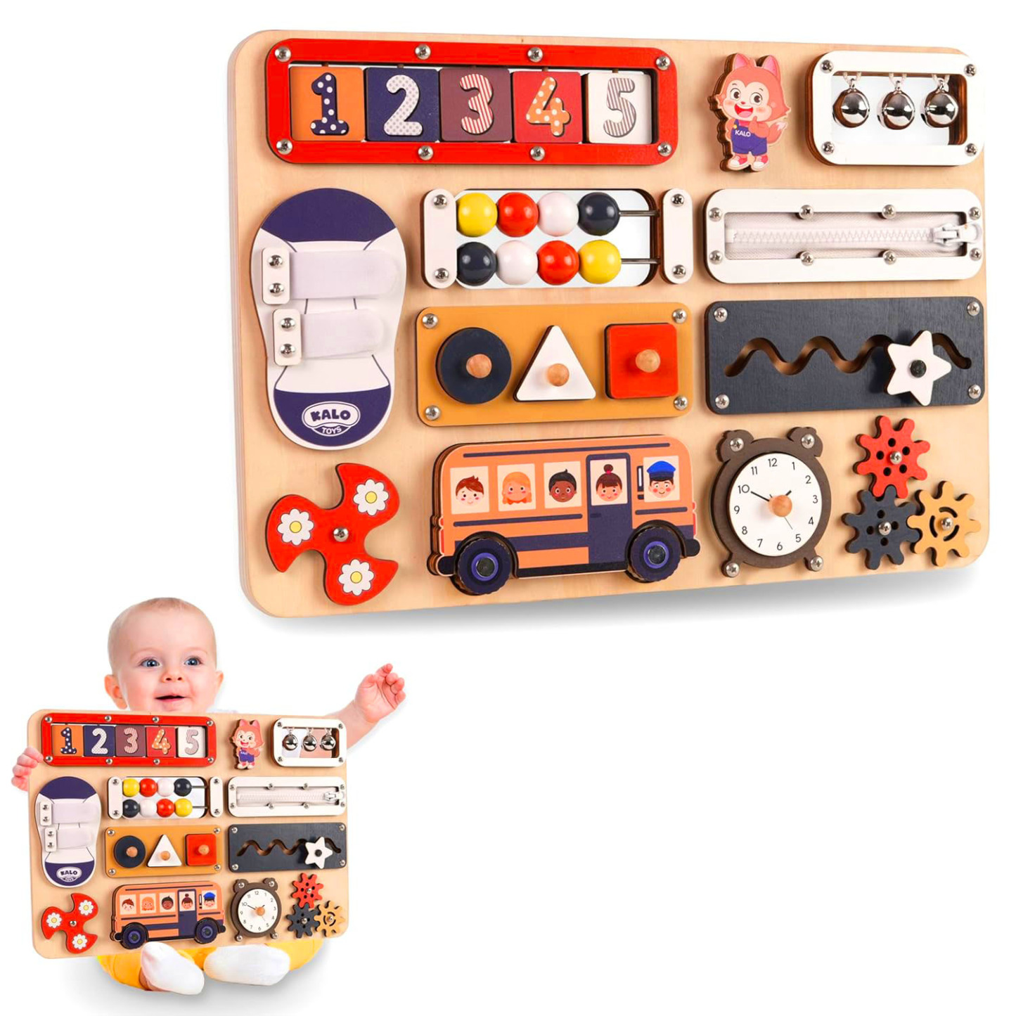 Bus Busy Board  Toys for  1.5+ Years Old Sensory Toys for 1.5+ Years Old Wheels On The Bus Wooden Toys  Fine Motor Skills & Early Learning Multiple toy combinations Gift for Boys & Girls 
