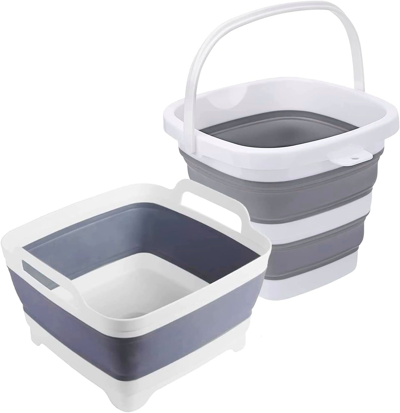 Collapsible Wash Basin 9L  5L Portable Foldable Small Plastic Water Supplies for Outdoor  Multi-purpose Wash Bucket Collapsible Dishpan with Drain Plug for Kitchen Sink Camping Sink for Washing Dishes, Laundry & Kitchen Use（9L+5L Sets of 2)