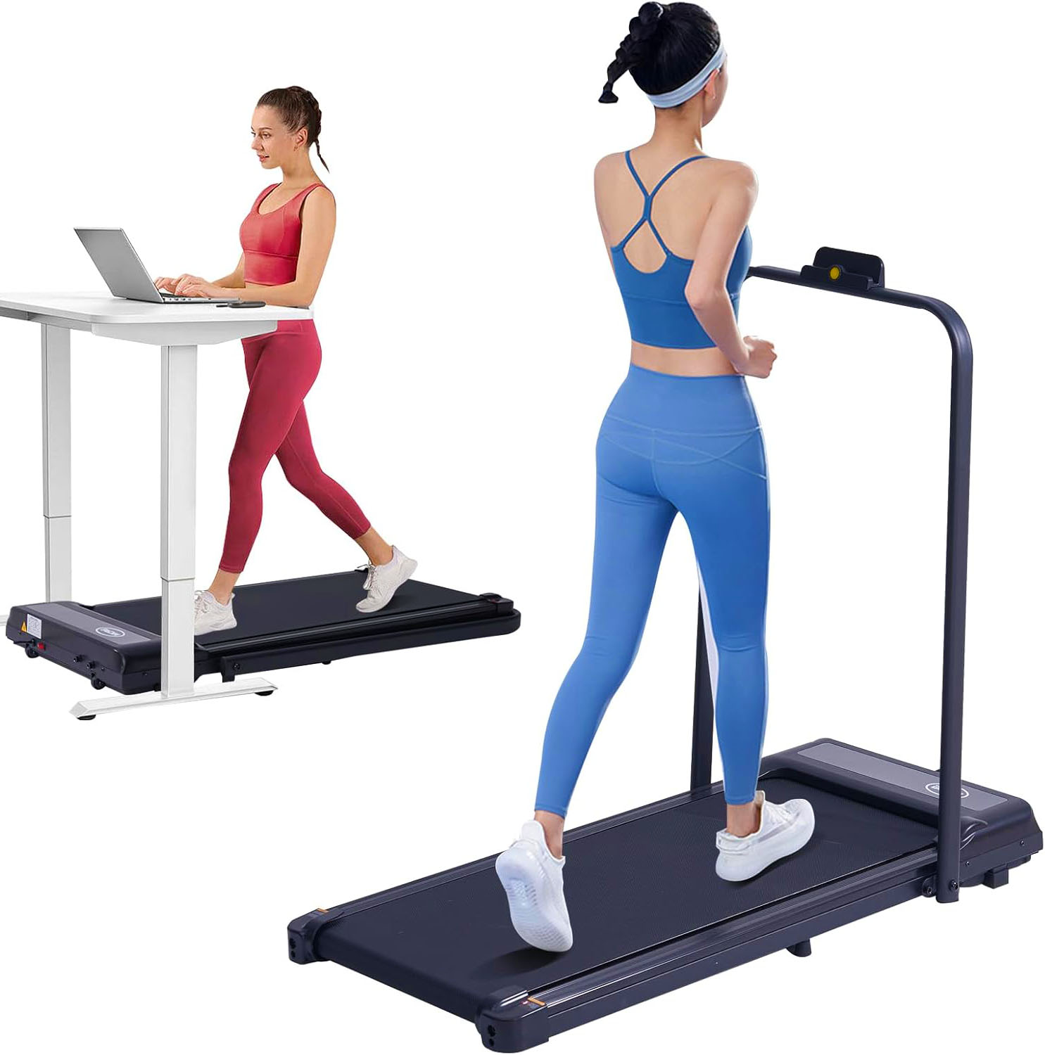 Treadmill with armrests Portable Treadmills for Home Office Folding Foldable Electric Treadmills for Home Small 3.0HP Walking Pad Treadmills with Handle Bar, 3 in 1 Under Desk Treadmill with Remote Control LED Display 300LBS Capacity
