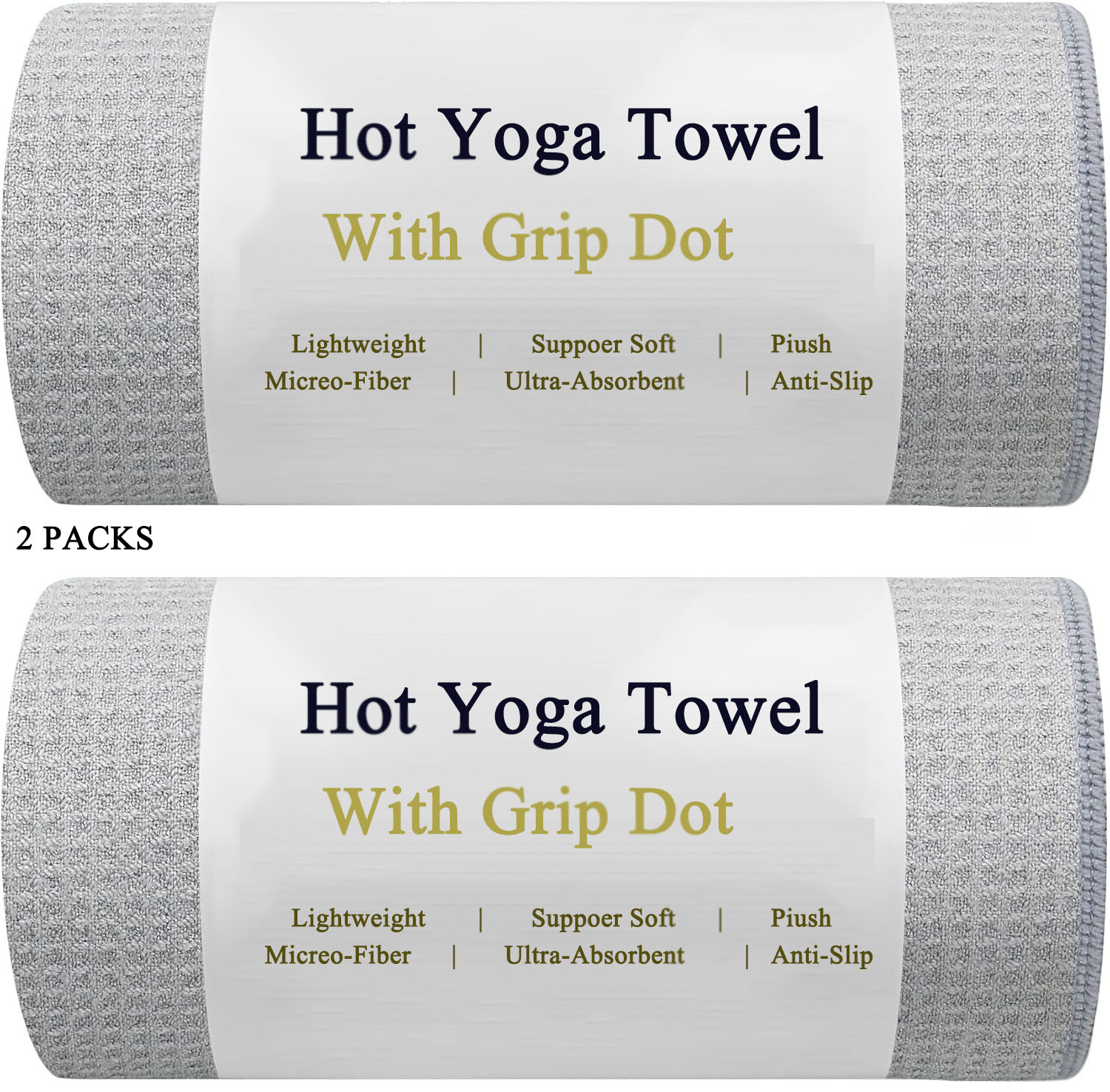 2 Pack Hot Yoga Towel  Non Slip Yoga Mat Towel  Non-Slip Sweat Absorbent Microfiber Towel for Hot Yoga Bikram,Pilates,Exercise,Fitness 72" x 26.5" Blue/Gray