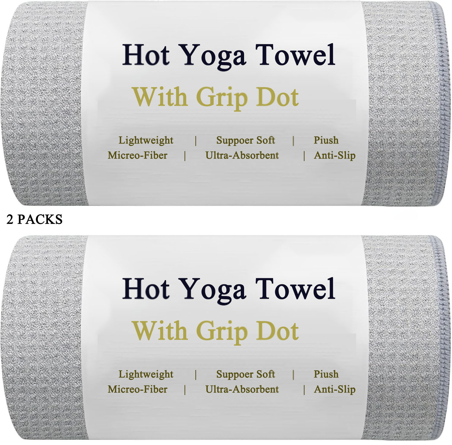 2 Pack Hot Yoga Towel  Non Slip Yoga Mat Towel  Non-Slip Sweat Absorbent Microfiber Towel for Hot Yoga Bikram,Pilates,Exercise,Fitness 72" x 26.5" Blue/Gray