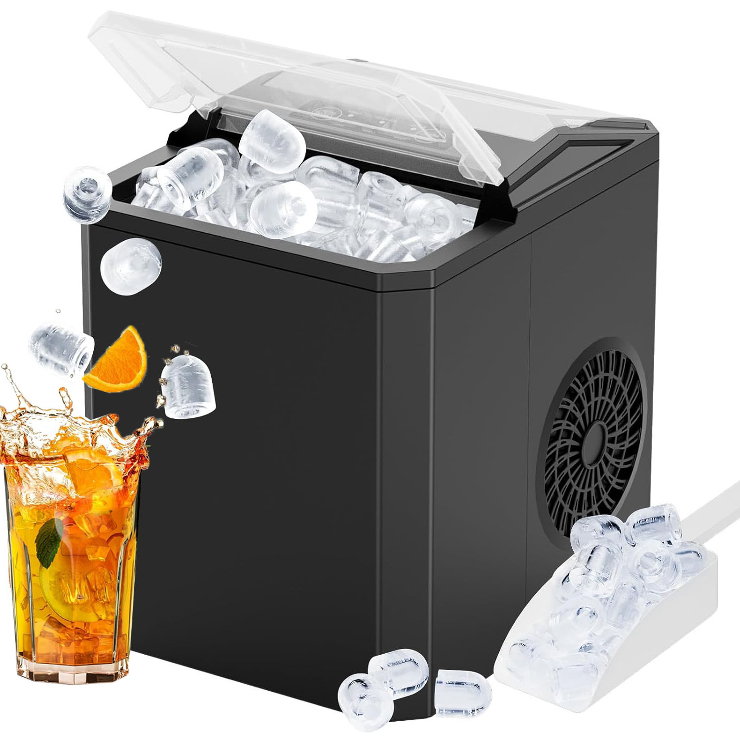 Countertop Ice Maker One-Click Operation Ice Machine with Self-Cleaning 9 Cubes in 6 Mins 26 lbs/24Hrs 2 Sizes of Bullet Ice for Home Party Office