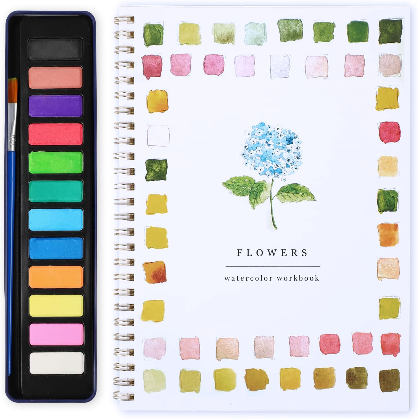 Watercolor Workbooks - Flowers Watercolor Paint Set Beginner-Friendly Watercolor Workbooks 12 Colors Water color Book Paint Set with Paint Brush