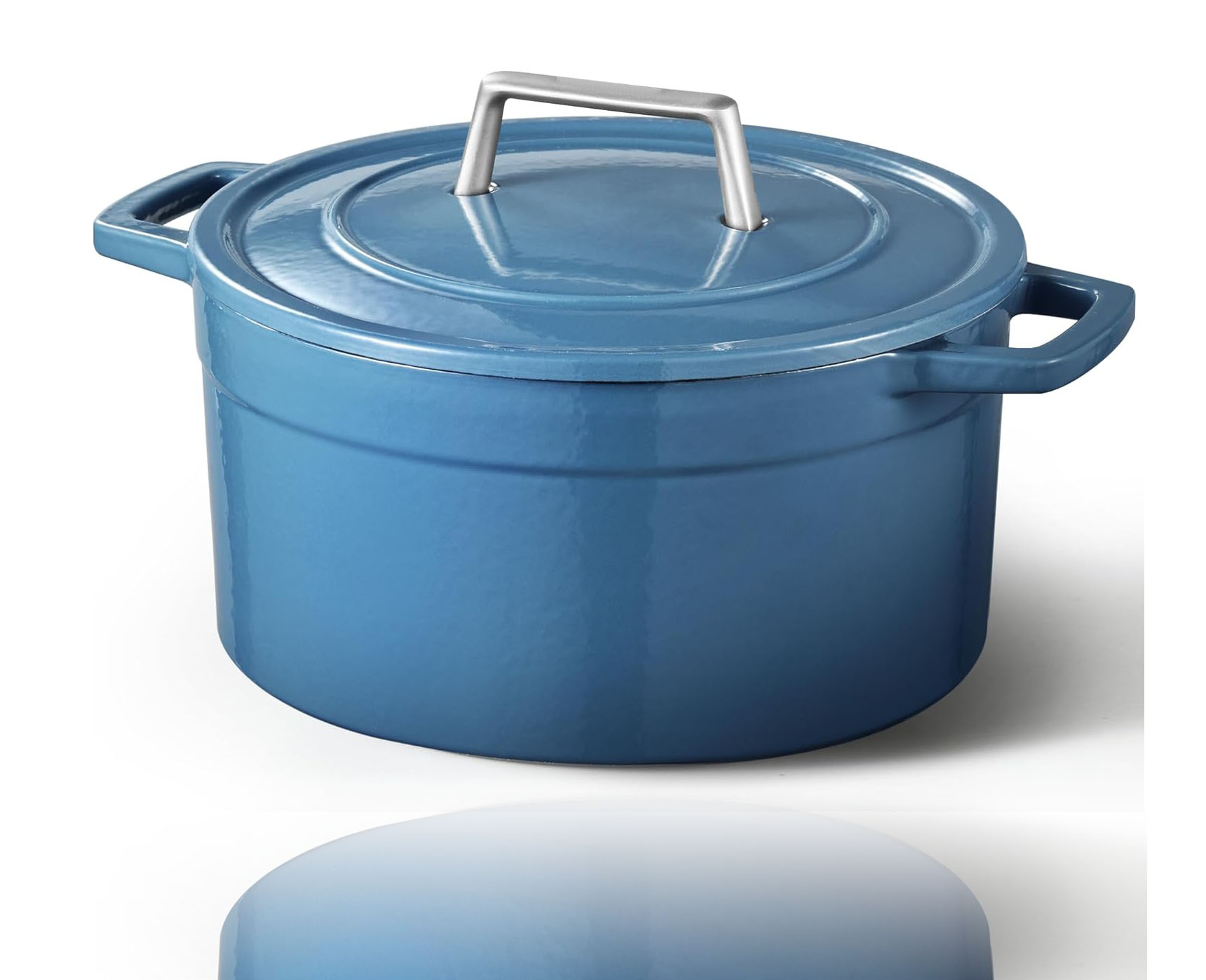Cast Iron Oven Pot with Lid Enameled  Oven for Bread Baking Dual Handles Heavy-Duty Cast Iron Pot 5QT Blue