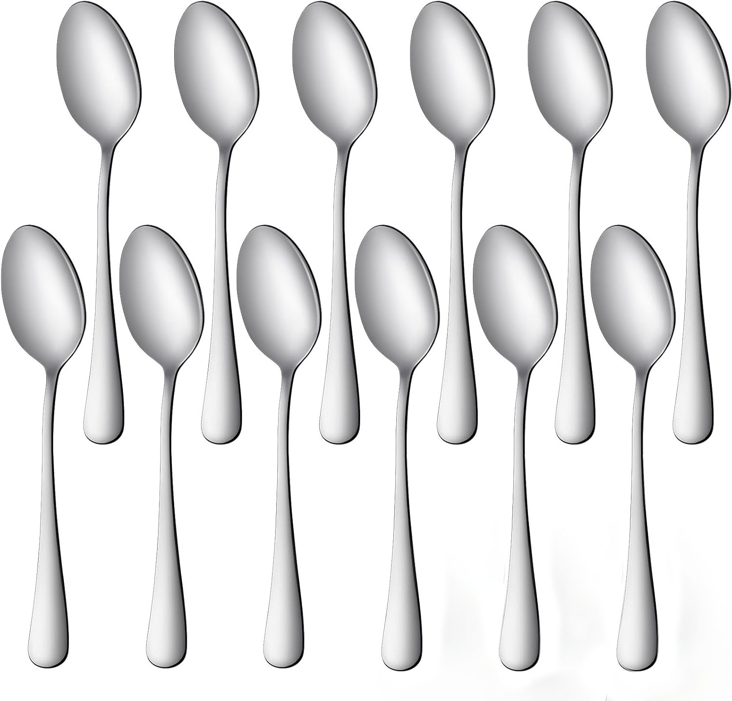 12 Pcs Teaspoons Set, Food-Grade Stainless Steel Spoons Silverware Cutlery Tea Spoons Durable Dessert Spoons Metal Spoon for Home, Kitchen or Restaurant Mirror Polished Dishwasher Safe 6.7 Inch