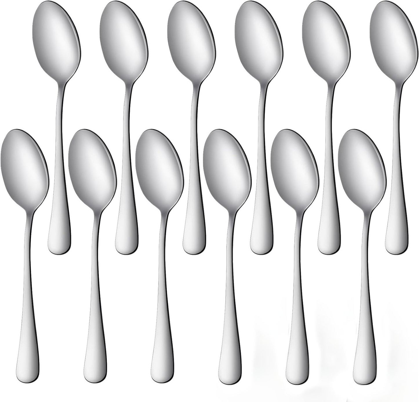 12 Pcs Teaspoons Set, Food-Grade Stainless Steel Spoons Silverware Cutlery Tea Spoons Durable Dessert Spoons Metal Spoon for Home, Kitchen or Restaurant Mirror Polished Dishwasher Safe 6.7 Inch