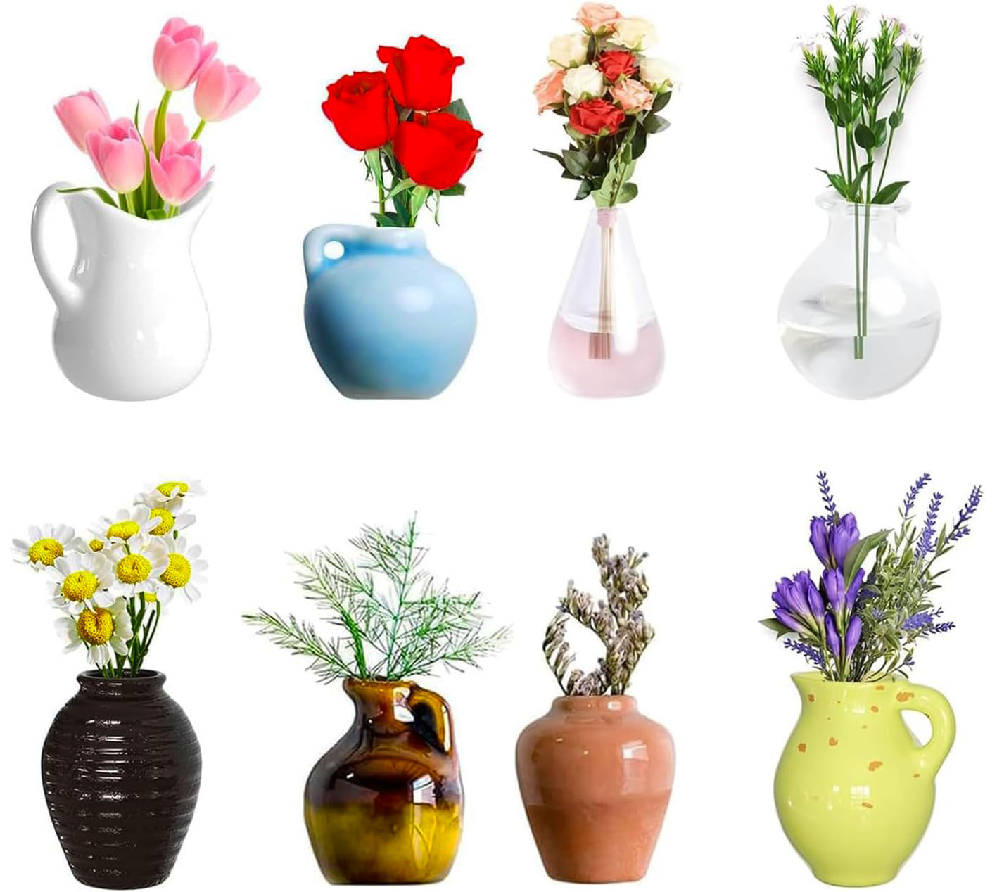 8 Pcs Mini Vase Magnets for Fridge Mini Ceramic Vase Refrigerator Magnets 3D Ceramic Flower Vase Plant FridgeMagnets for Kitchen,Classroom,Office, Home Decorand Cabinet
