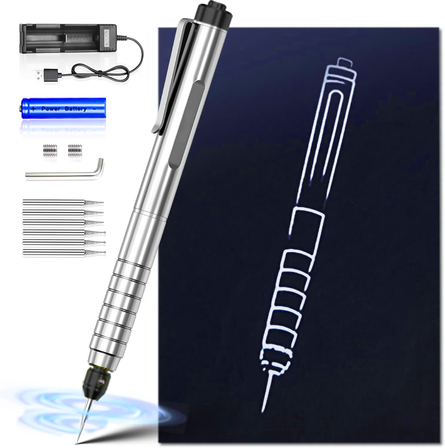 Engraving Pen General Tools Cordless Engraving Pen for Metal Professional Mini Carving Machines Portable DIY Engraver Machine for Metal to Wooden, Glass, Jewelry Silver