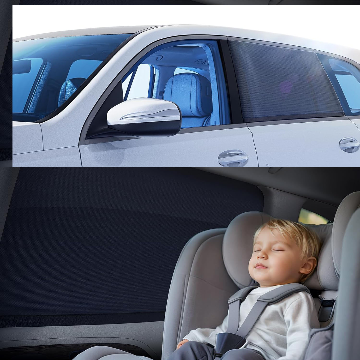 [2025 Upgraded] Car Window Shades for Baby[Ice Crystal Cooling Layer] Sun Safety Car Window Shade with Heat Alert, Helps Block UVA/UVB Rays Cling Sun Shade 99% UV Protection Fit SUV/Sedan/Minivan | Roll Windows Down, Privacy Safe 2 Pack