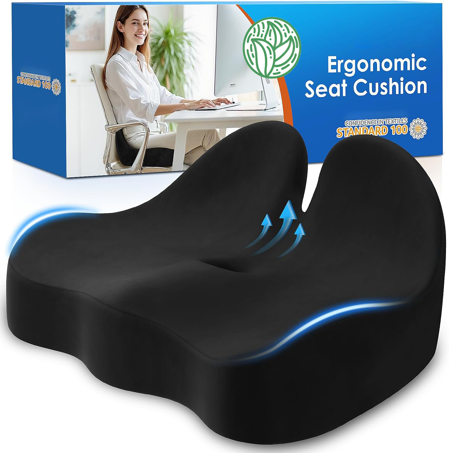 Seat Cushion Memory Foam Office Chair Seat Cushion for Office Chairs/Car/Long Trip/Desk Chair/Gaming Extra Large Size  Tailbone Pain Relief Cushion, Sciatica & Back Support, Office Chair Cushion & Car Seat Cushion