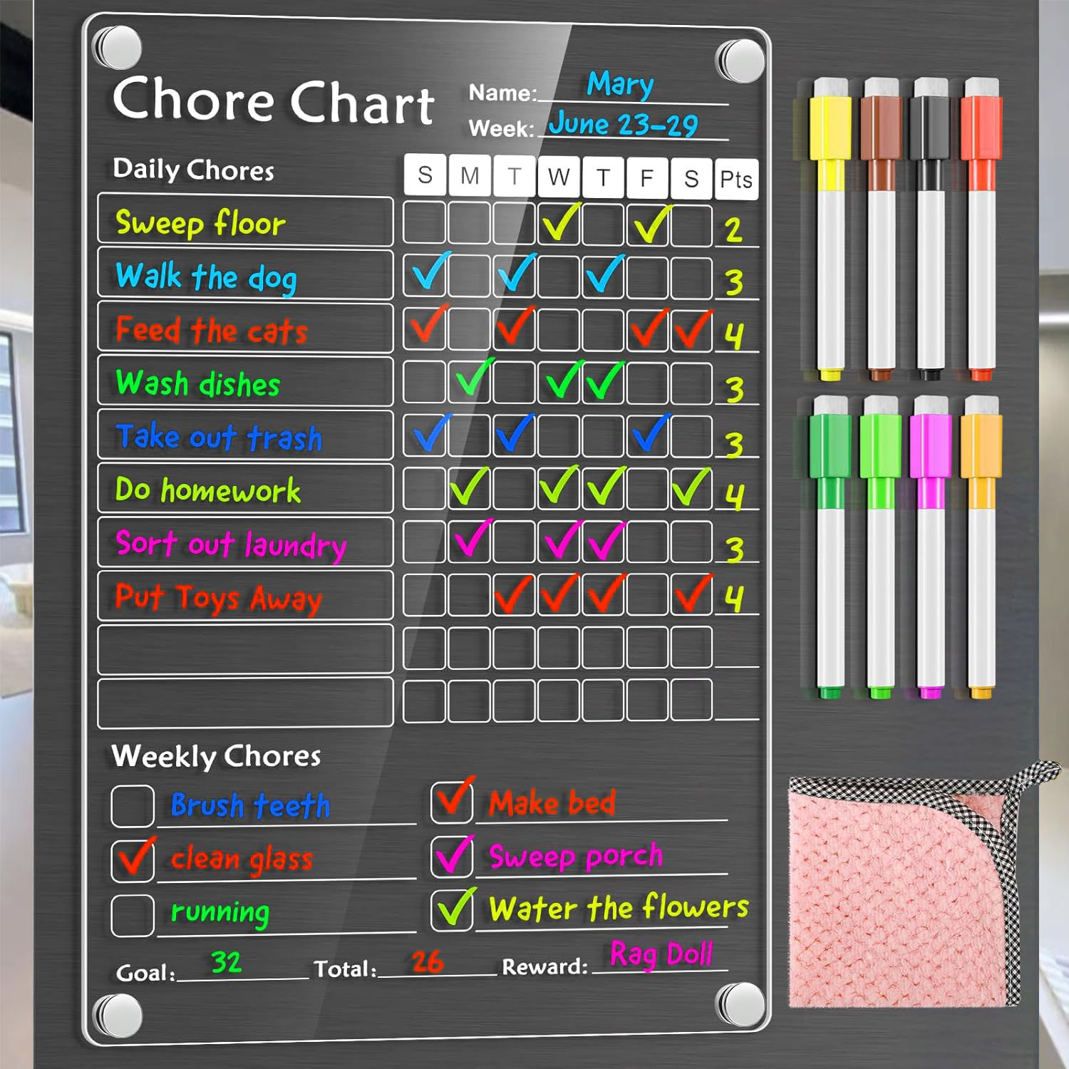 Acrylic Magnetic Chore Chart for Kids Chores Chart for Fridge Refriger