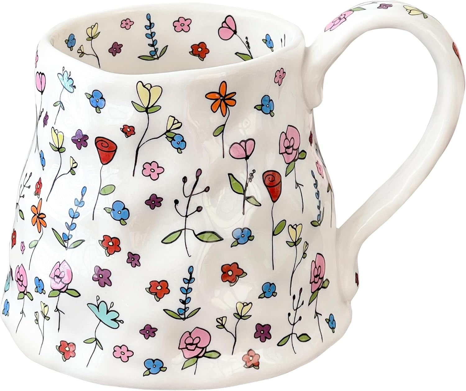 Large Ceramic Coffee Mug Cute Flower with Handmade Big Handle 20oz Girly Pink Floral Tea Cup for Gift Novelty Irregular Oversized Christmas Mugs for Latte Tea Milk Cocoa