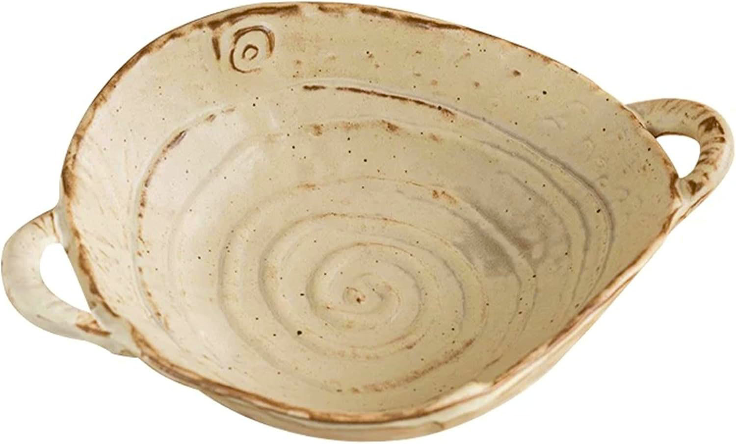 Free-Form Edge Ceramic Bowl with Handles Retro Distressed Style Glazed for Fruit Bowl,Salad Bowl Table Centerpiece Decor Handmade Ceramics