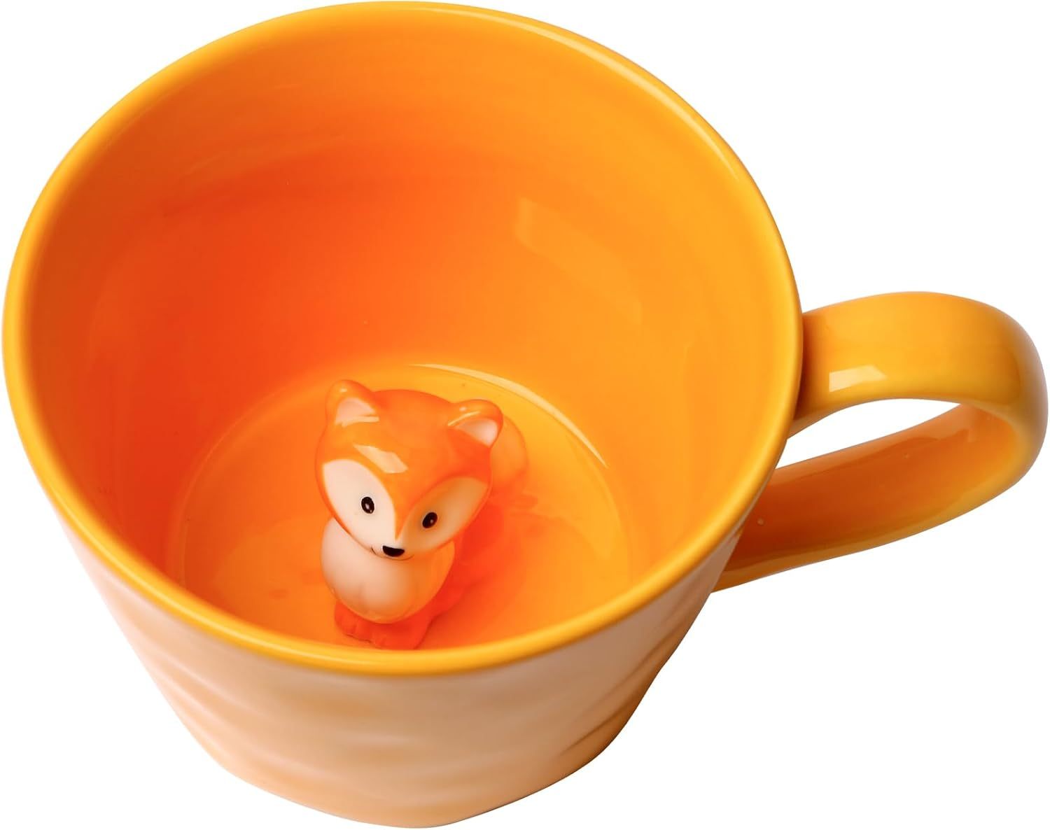 Squirrel Ceramic Mug with 3D Animal Inside Cartoon Handmade Figurine Mug Cute Coffee Mug With Interesting Design, Holiday and Birthday Gift for Coffee and Milk Tea Lovers (Fox)