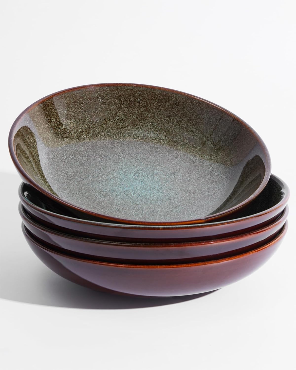 8.75 Inch Large Ceramic Pasta Bowls 32 Oz Reactive Glaze Stoneware Pasta Serving Bowls Set of 4 for Kitchen Wide Bowls for Fruit,Pasta,Salad,Soup Scratch Resistant Brown and Green