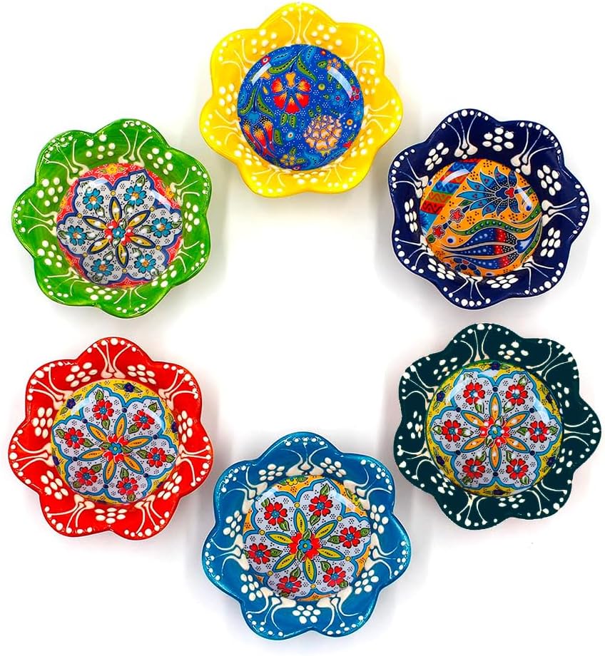 Daisy Shaped Handmade Ceramic Bowl Bowls For Kitchen, Hand Painted Decorative Serving Turkish Tiny Bowl, Bowls For Cereal Salad, Fruit, Ice Cream, Soup, Yoghurt, Olive, Cheese Best Gift Set