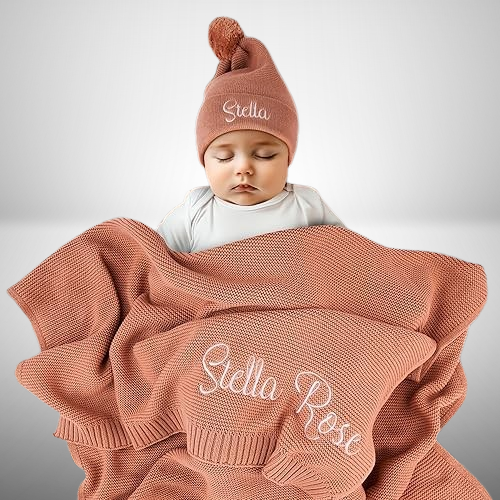 100% Organic Cotton Baby Blanket, Custom Name Design, Perfect for Newborn Baby Shower Gifts
