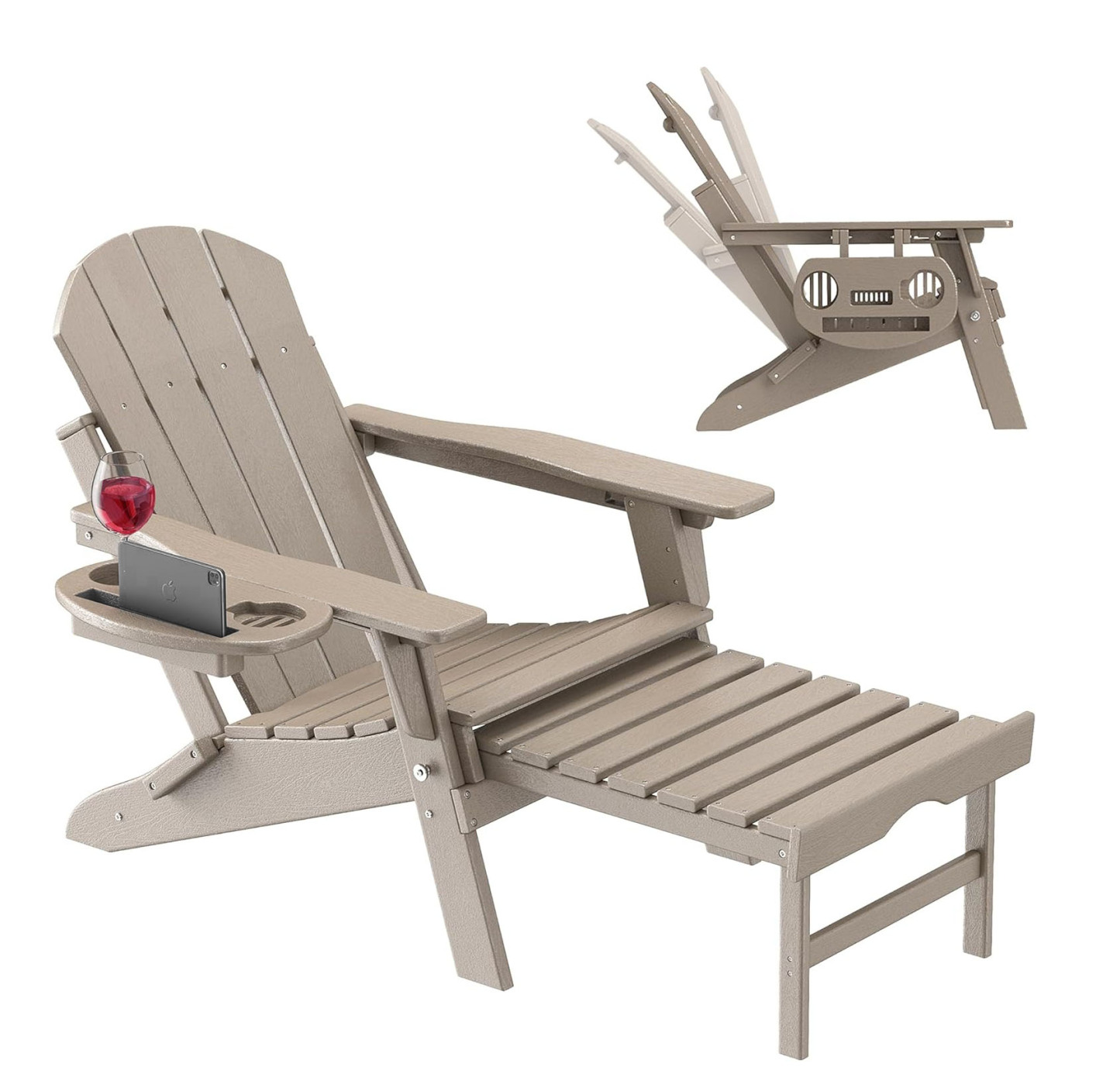 Adirondack Chair Set of 2 Adjustable & Retractable Ottoman HDPE Foldin